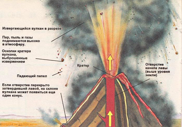 Извергающийся вулкан в разрезе